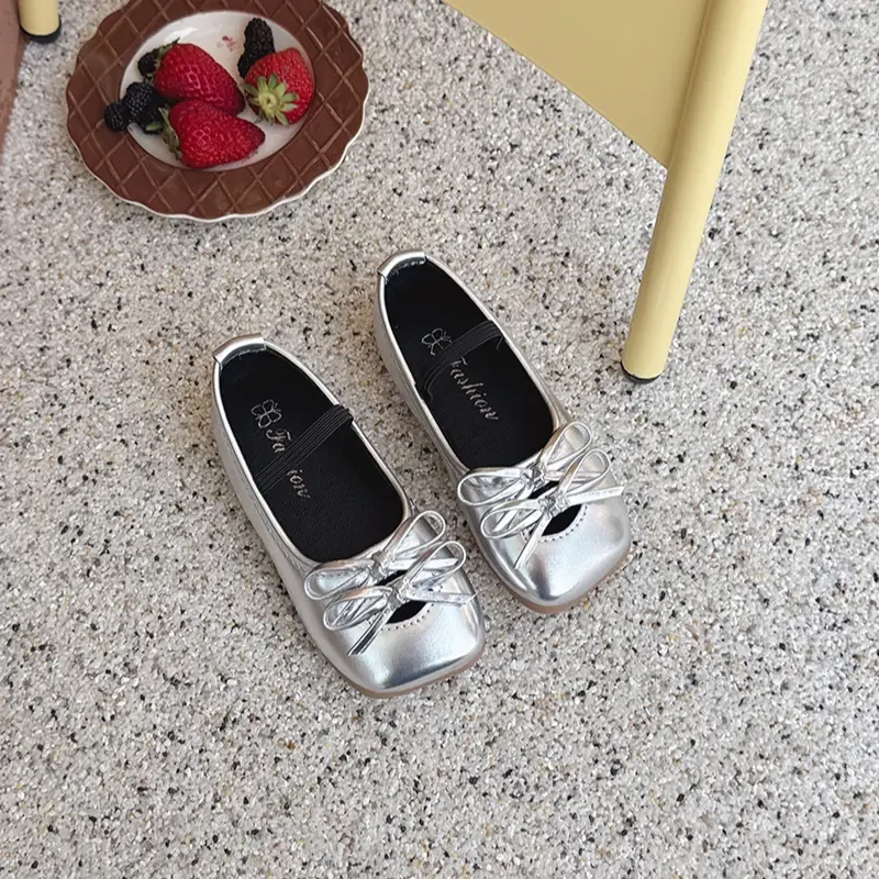2025 Children Leather Shoes for Girls Spring Autumn New Fashion Korean Style Soft Anti-slippery Versatile Princess Bowtie Shoes