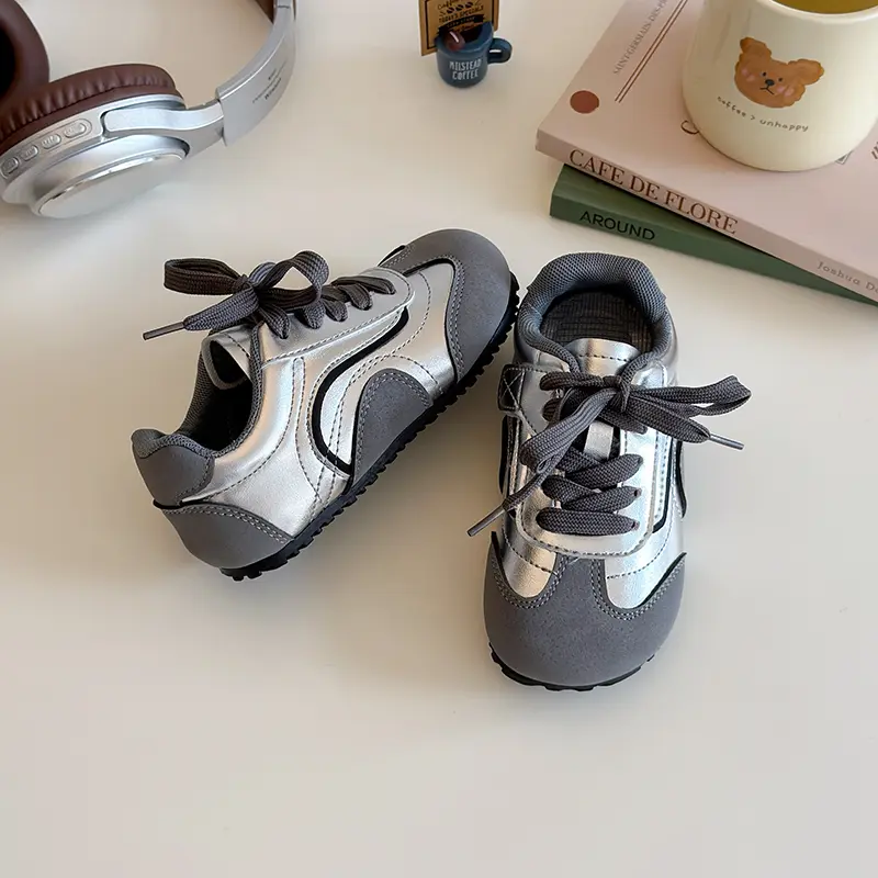 Kids Sneakers for Girls Fashion New Unisex Children Sports Shoes Patchwork Trend Boys Causal School Running Sneakers Beige Gray
