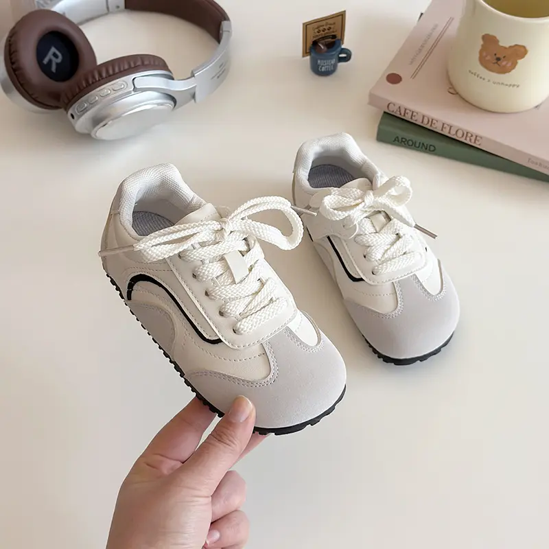 Kids Sneakers for Girls Fashion New Unisex Children Sports Shoes Patchwork Trend Boys Causal School Running Sneakers Beige Gray