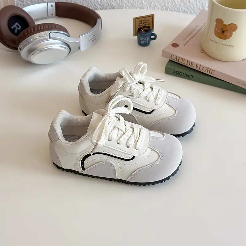 Kids Sneakers for Girls Fashion New Unisex Children Sports Shoes Patchwork Trend Boys Causal School Running Sneakers Beige Gray