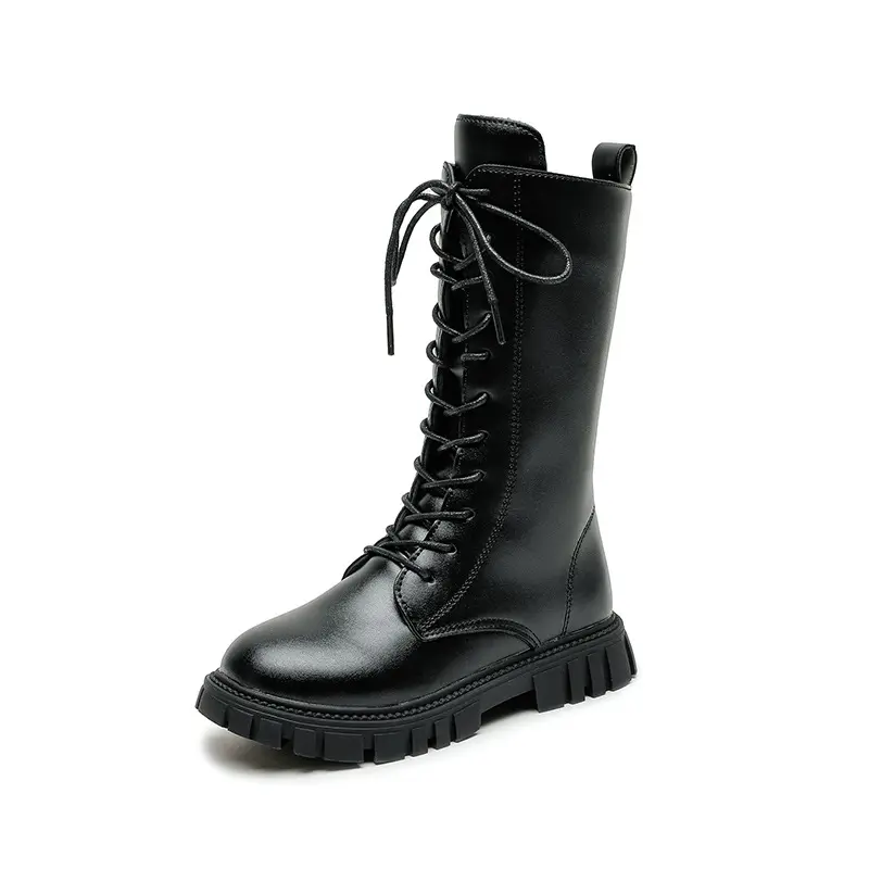 Girls Princess High Boots Black Beige Versatile Kids Causal Boots Spring Autumn Non-slip Children's Long Boots Solid Color PU