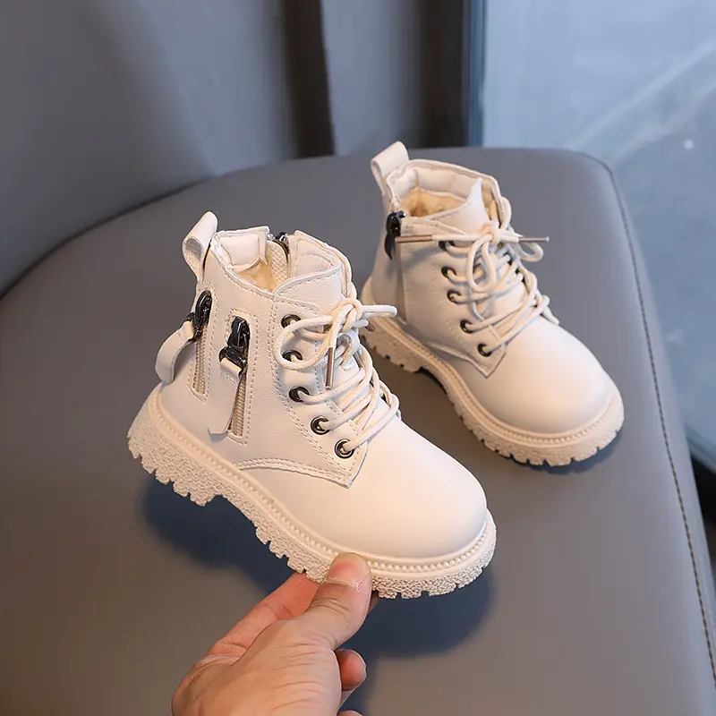 Rubber Boots for Children Boys Tide Boots Autumn Winter Warm Cotton Ankle Boots for Kindergarten Girls Kids Boots Double Zip New
