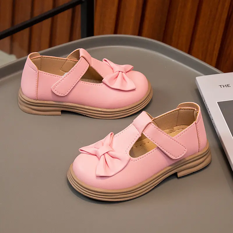 Girls Leather Shoes 2025 Spring Autumn New Arrival Korean-Style Fashion Kids Bow Princess Shoes Soft-Soled Mary Janes Wholesale