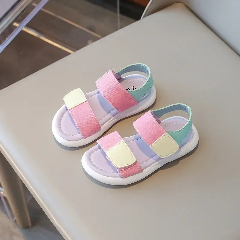 2024 Summer New Girl Sandals Korean Style Fashion Children School Soft Bottom Causal Sandals Open-toe Kids Outdoor Beach Shoes