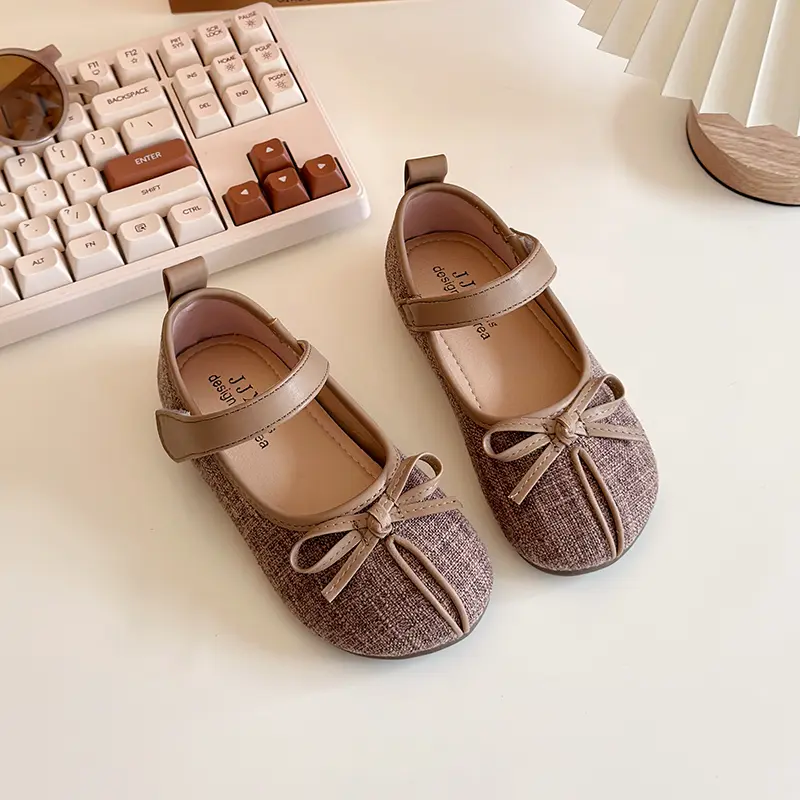 2025 Spring New Little Girl Leather Shoes Fashion Causal Children Princess Shoes Soft Bottom Elegant Kids Flat Shoes Round-toe