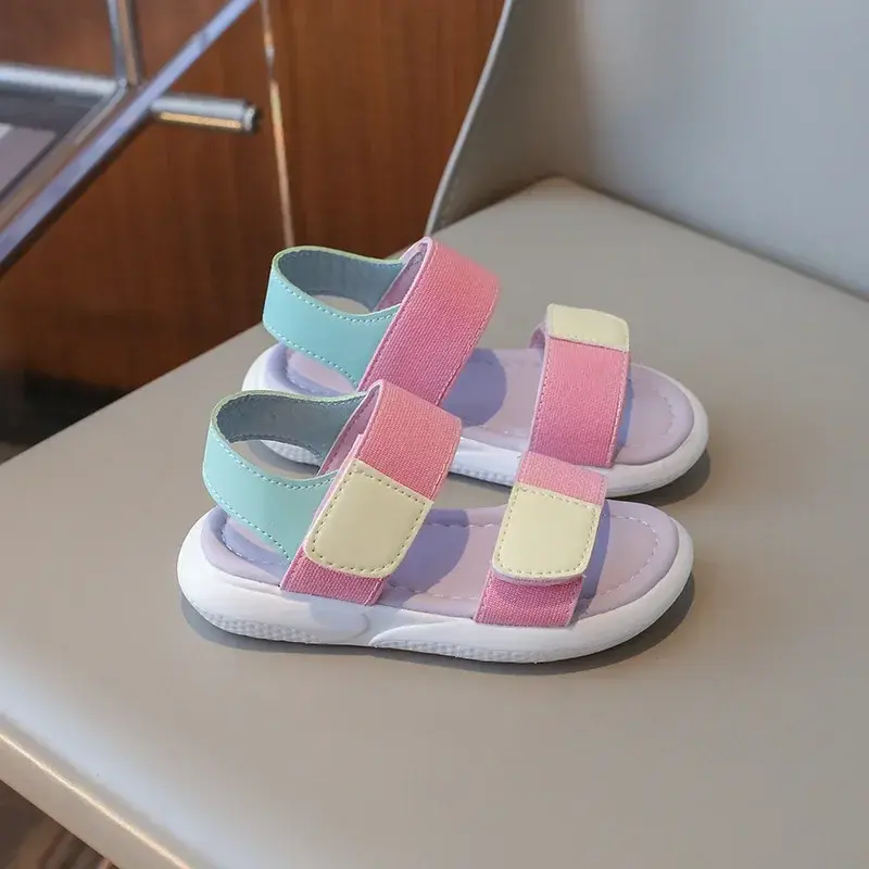 2024 Summer New Girl Sandals Korean Style Fashion Children School Soft Bottom Causal Sandals Open-toe Kids Outdoor Beach Shoes