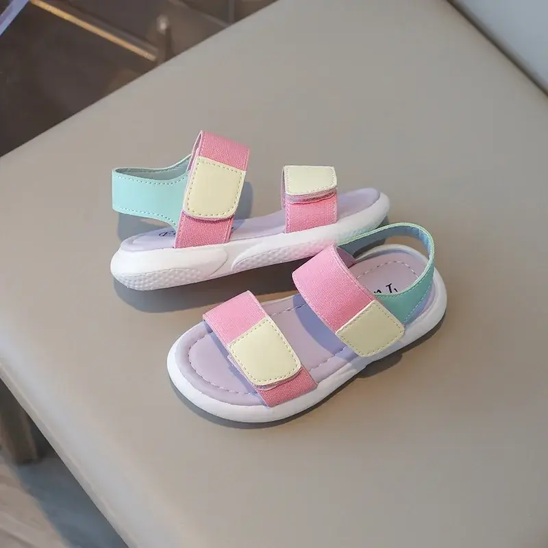 2024 Summer New Girl Sandals Korean Style Fashion Children School Soft Bottom Causal Sandals Open-toe Kids Outdoor Beach Shoes