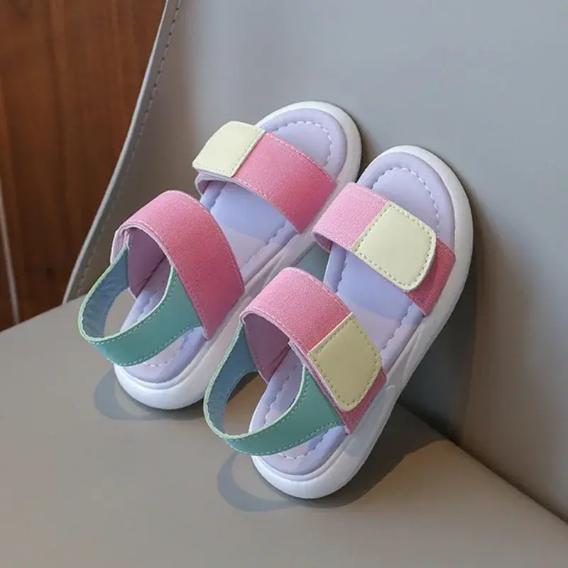 2024 Summer New Girl Sandals Korean Style Fashion Children School Soft Bottom Causal Sandals Open-toe Kids Outdoor Beach Shoes