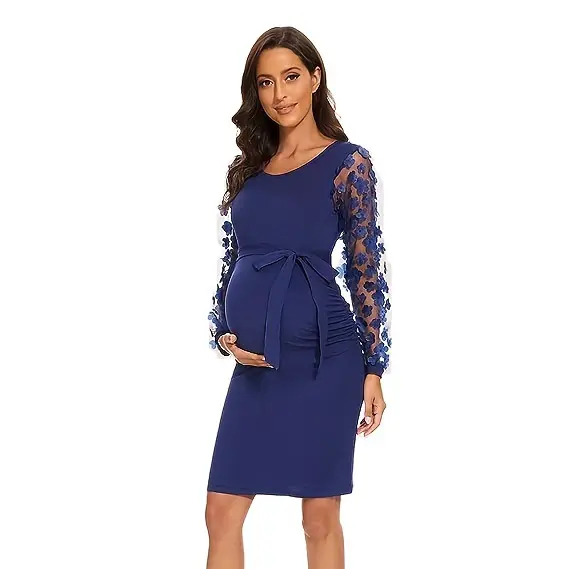 Plus Size Maternity Dresses for Photo Shoot Vintage Long Sleeve Mesh Flower Bodycorn Dress Pregnant Women Summer Clothes Gowns