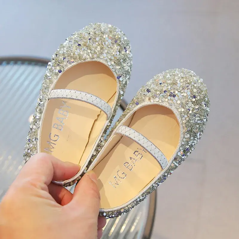 Girls Leather Shoes for Wedding Party Bling Glitter Rhinestone Kids Flats Children's Princess Shoes Classic Fashion Dress Shoes