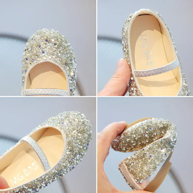 Girls Leather Shoes for Wedding Party Bling Glitter Rhinestone Kids Flats Children's Princess Shoes Classic Fashion Dress Shoes