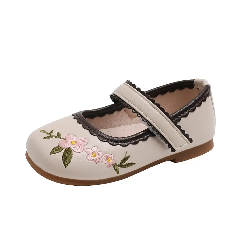 Girls Leather Shoes for Party Wedding Children Princess Performance Shoes with Embroidery Flowers Kids Sweet Mary Janes Shoes