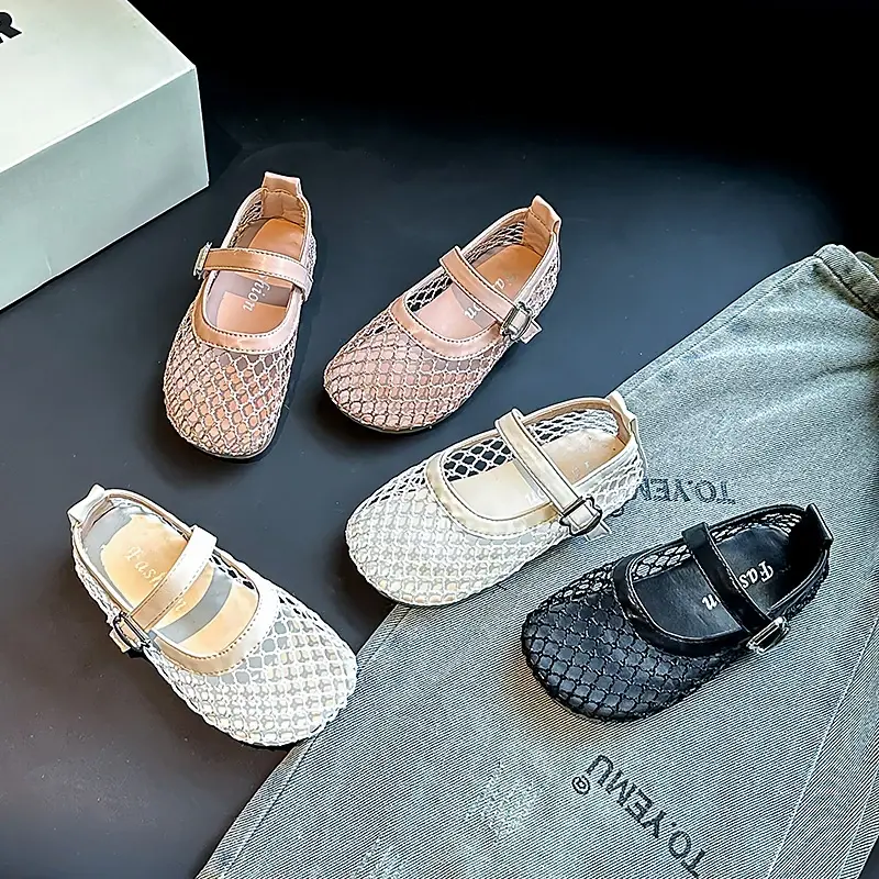 Girls Sandals Mesh Weave Non-slip Soft Sole Kids Princess Shoes Soild Color 2025 Summer New Children Flat Shoes Ins Trendy Sweet