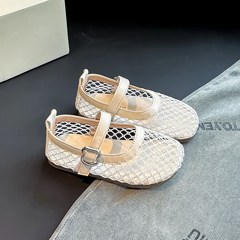Girls Sandals Mesh Weave Non-slip Soft Sole Kids Princess Shoes Soild Color 2025 Summer New Children Flat Shoes Ins Trendy Sweet
