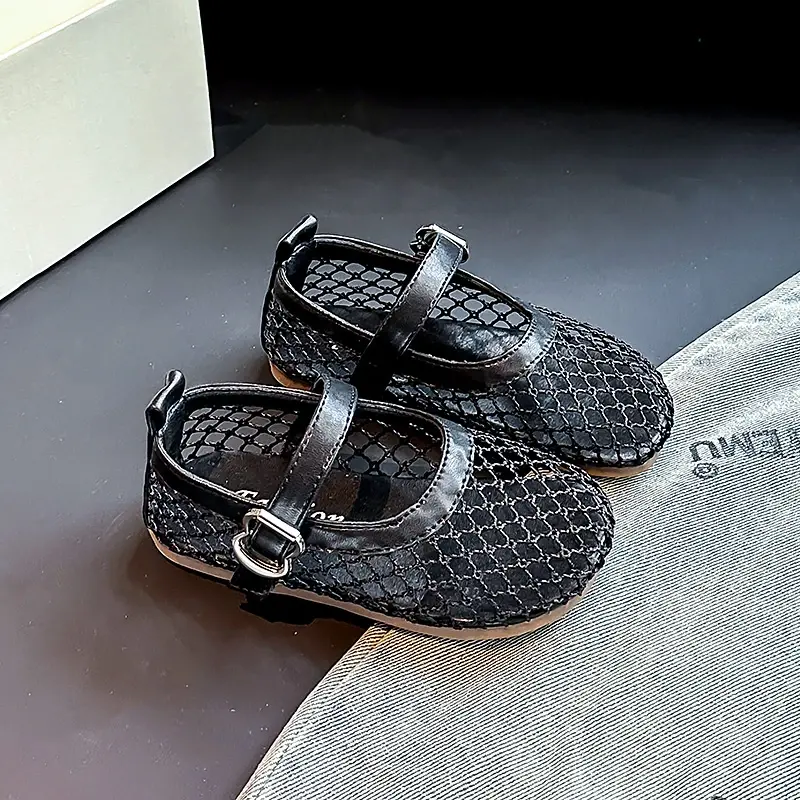 Girls Sandals Mesh Weave Non-slip Soft Sole Kids Princess Shoes Soild Color 2025 Summer New Children Flat Shoes Ins Trendy Sweet