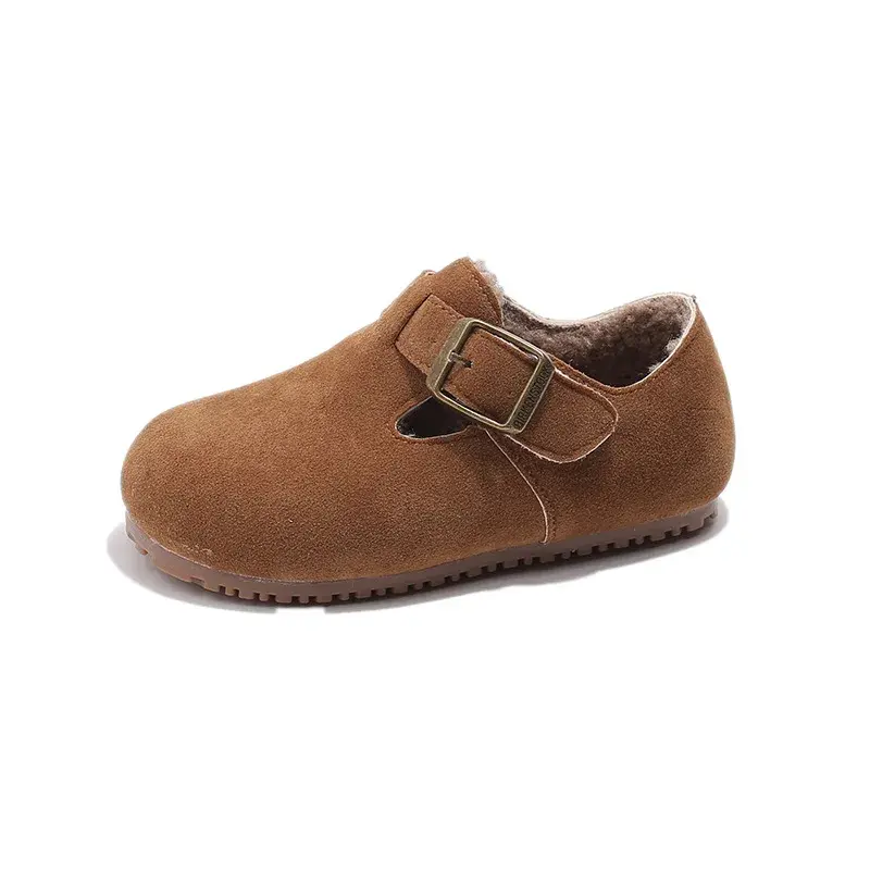 Children Flat Shoes Suede for Winter Kids Moccasins Non-slip Soft Sole 2024 Brand New Boys Girls Leather Shoes Warm Retro Trendy