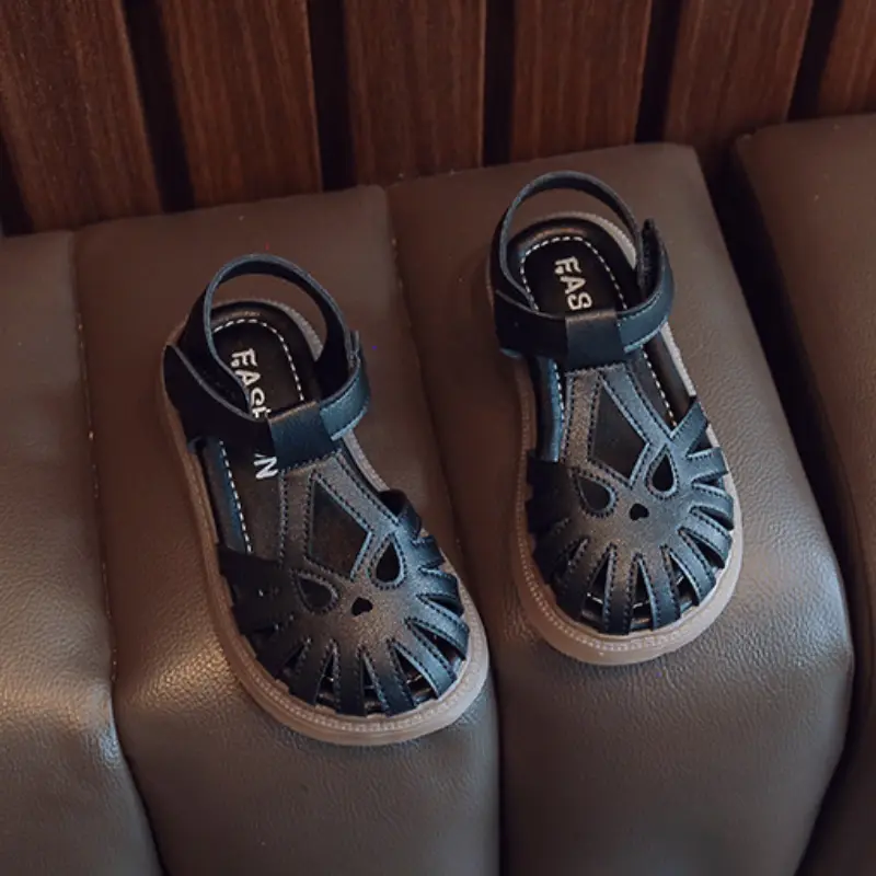 Children's Soft-soled Shoes Summer T-Strap Closed Toe Little Girls Princess Fashion Anti-Slip Korean Style Boys Beach Sandals