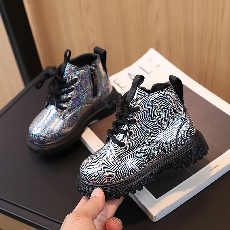 Kids Shoes Boots for Girl Spring Autumn New Toddlers Leather Boots Fashion Glossy Children's Platform Ankle Boots Side Zipper