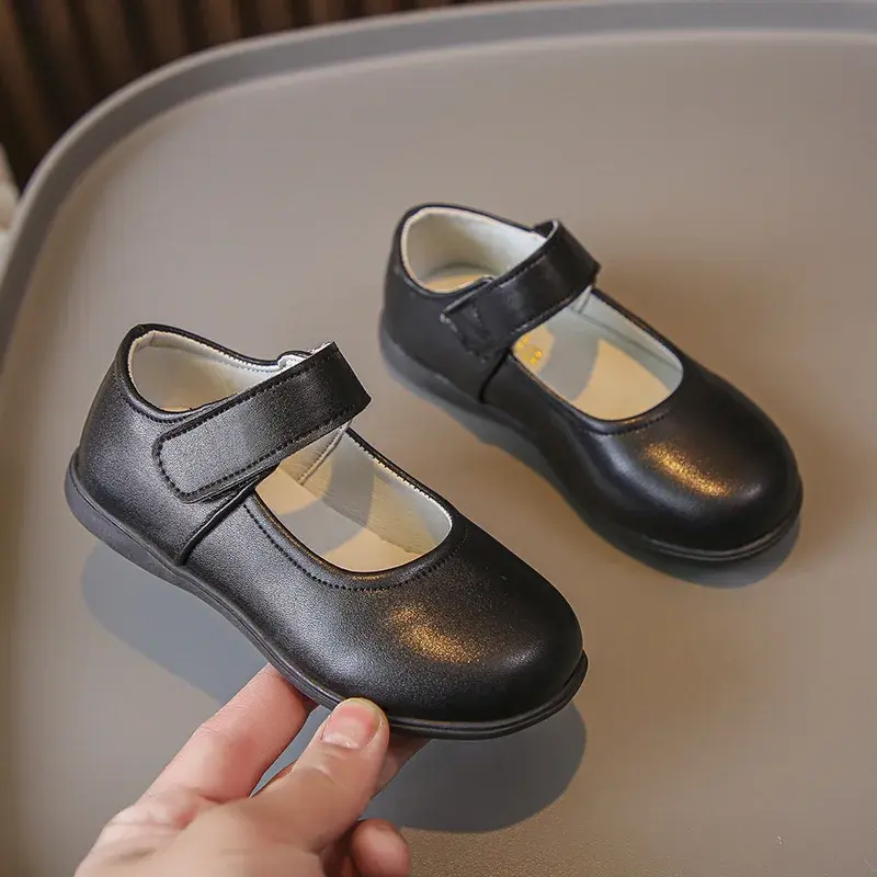 Girls Leather Shoes for Party Wedding Soft Black Kids UK Uniform School Shoes Simple Non-slip Children Performance Shoes 2024