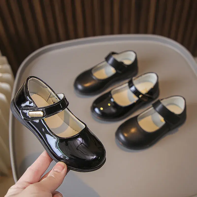 Girls Leather Shoes for Party Wedding Soft Black Kids UK Uniform School Shoes Simple Non-slip Children Performance Shoes 2024