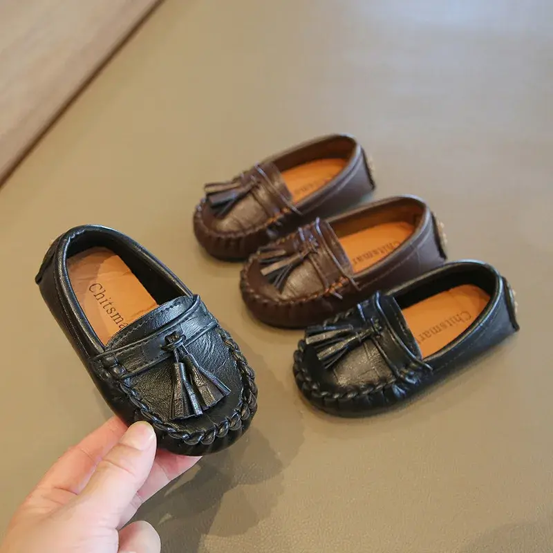 New Little Boys Flat Loafers Medium Big Kids Shoes for Wedding Party with Tassels Soft PU Leather Moccasins Slip-on Formal Flats