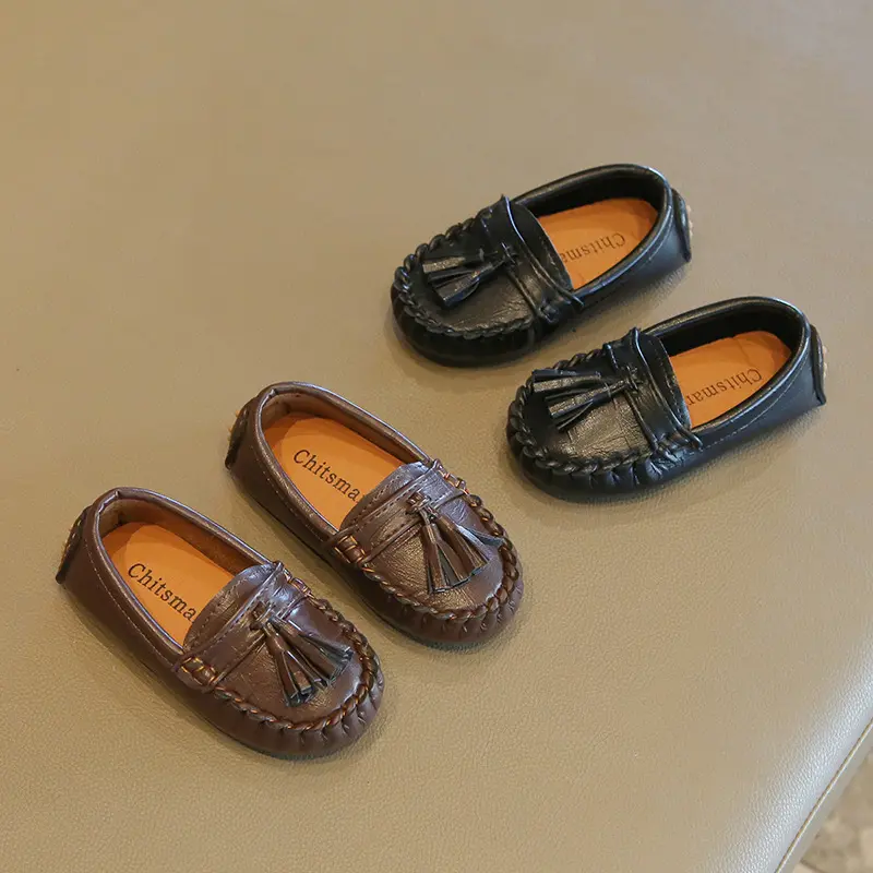 New Little Boys Flat Loafers Medium Big Kids Shoes for Wedding Party with Tassels Soft PU Leather Moccasins Slip-on Formal Flats