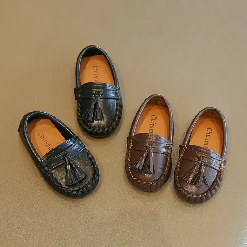 New Little Boys Flat Loafers Medium Big Kids Shoes for Wedding Party with Tassels Soft PU Leather Moccasins Slip-on Formal Flats