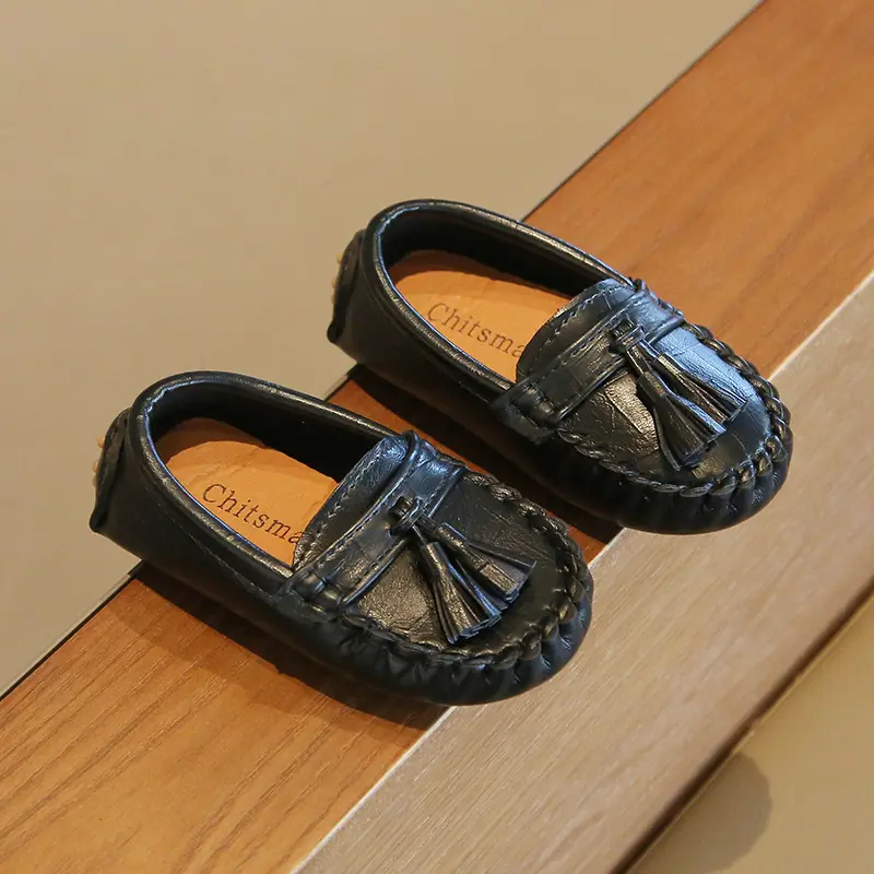 New Little Boys Flat Loafers Medium Big Kids Shoes for Wedding Party with Tassels Soft PU Leather Moccasins Slip-on Formal Flats