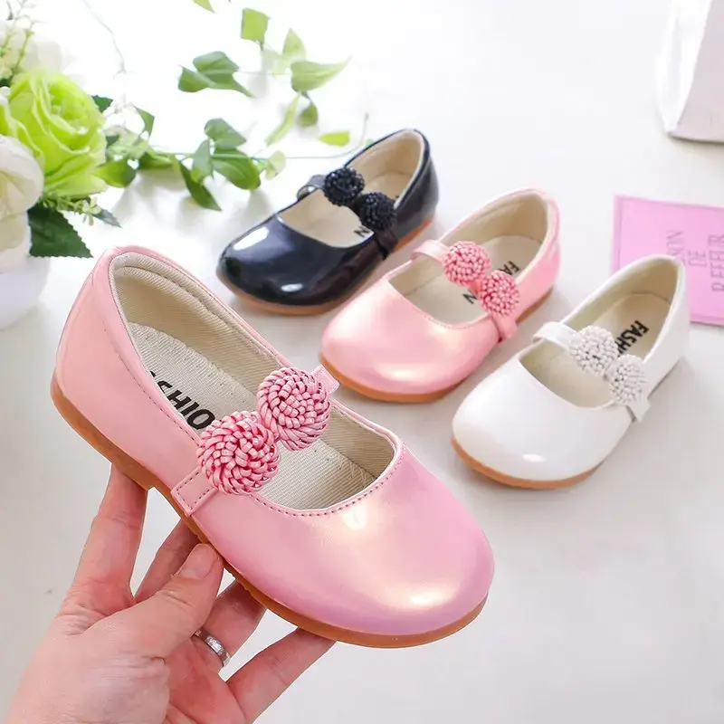 Kids Leather Shoes for Girls School Black Beige Shoes Floral Flower Girl Flats for Wedding Party Children Mary Janes Princess