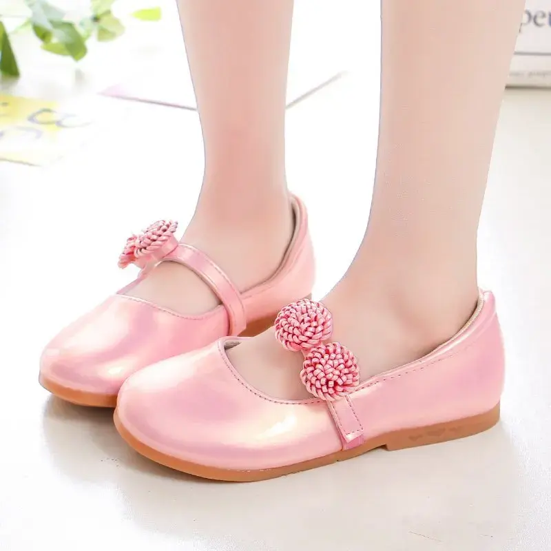 Kids Leather Shoes for Girls School Black Beige Shoes Floral Flower Girl Flats for Wedding Party Children Mary Janes Princess