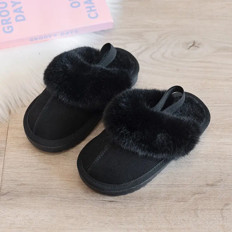 Children Cotton Shoes Britain Style Kids Classic Slippers Solid Color Sewing Plush Warm Winter Boys Girls Fashion Slippers 2024