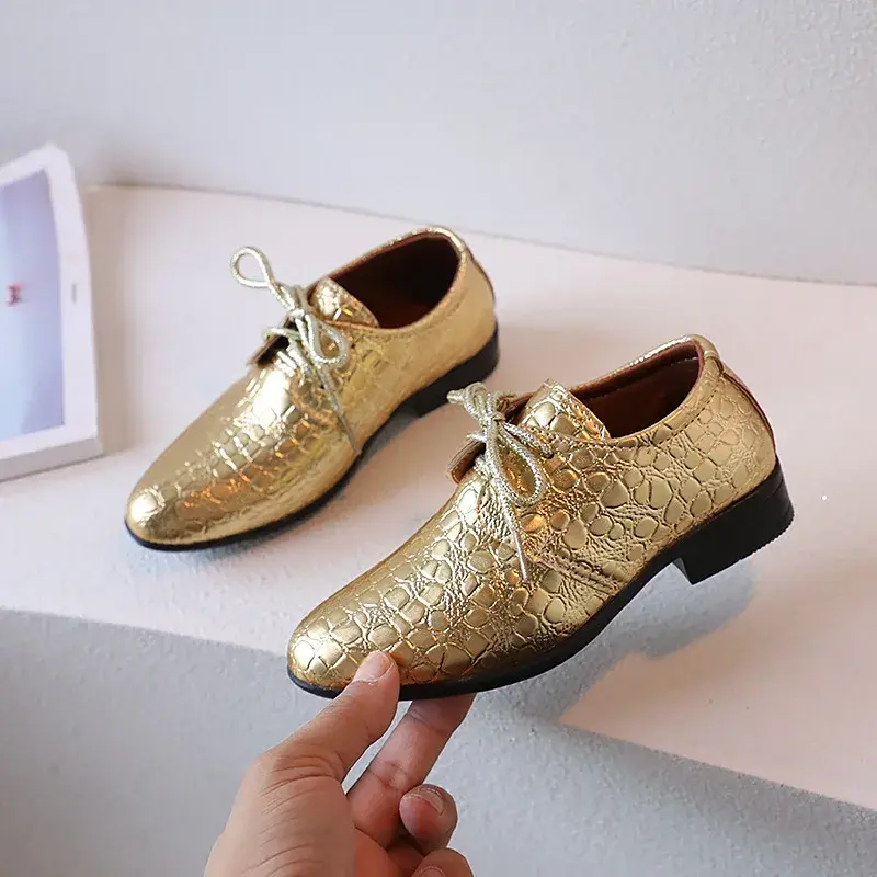 Boys Leather Shoes for Party Wedding Shows Catwalk Lace-up Classic Kids Fashion Casual Shoes Loafers Children Dress PU Low-heels