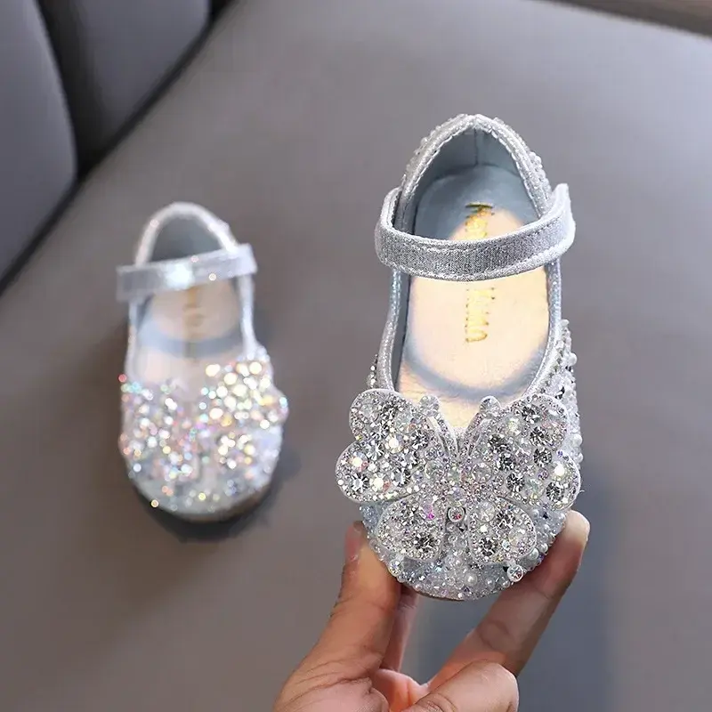 Trend Girls Leather Shoes Spring Autumn Luxury Kids Flats for Princess Rhinestone Wedding Party Children's Fashion Ballet Shoes