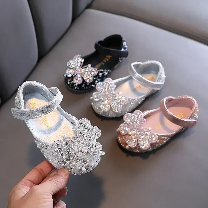 Trend Girls Leather Shoes Spring Autumn Luxury Kids Flats for Princess Rhinestone Wedding Party Children's Fashion Ballet Shoes