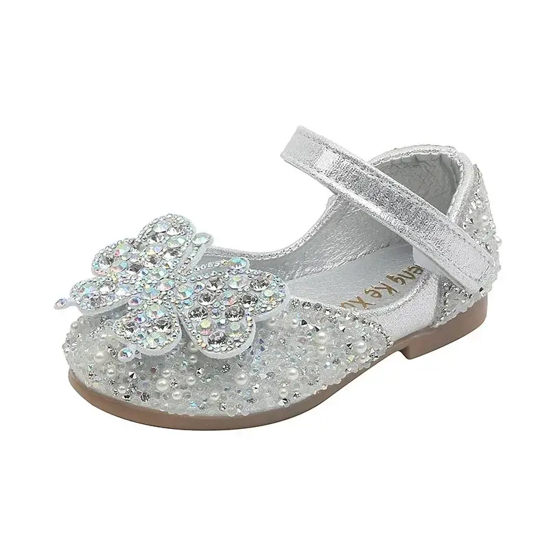 Trend Girls Leather Shoes Spring Autumn Luxury Kids Flats for Princess Rhinestone Wedding Party Children's Fashion Ballet Shoes