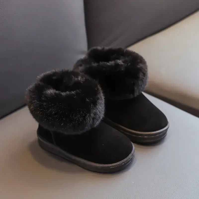 Children Snow Boots Plus Velvet Thick Toddler Boys Girls Cotton Shoes Simple Black Soft Bottom Fashion Winter Kids Warm Shoes