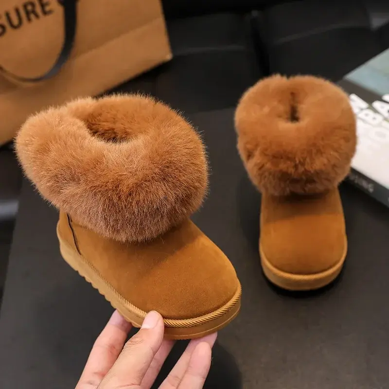 Children Snow Boots Plus Velvet Thick Toddler Boys Girls Cotton Shoes Simple Black Soft Bottom Fashion Winter Kids Warm Shoes