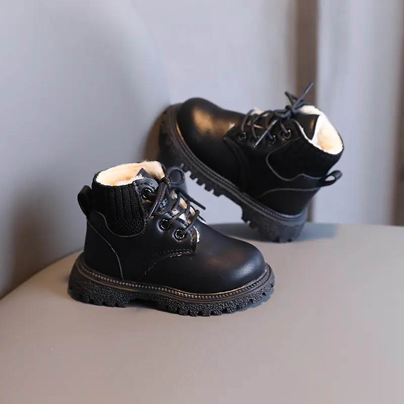 Toddlers Kids Tide Boots Autumn Winter Warm Thick Cotton Boys Girls Snow Boots Little Children Leather Cotton Boots Fashion Soft