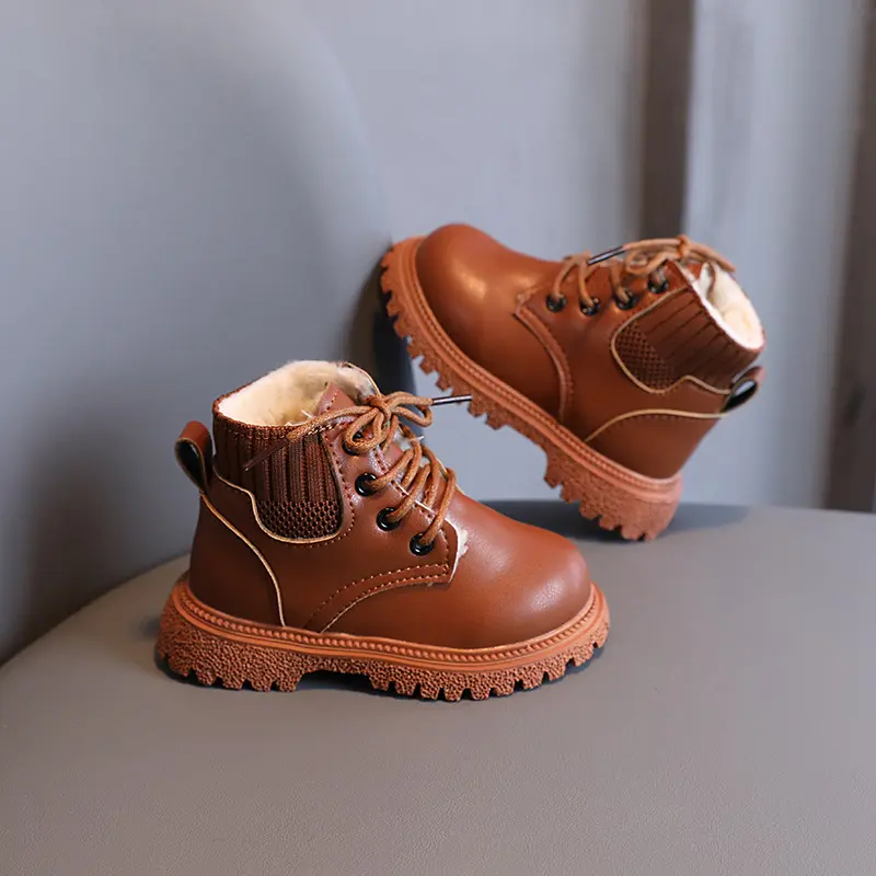 Toddlers Kids Tide Boots Autumn Winter Warm Thick Cotton Boys Girls Snow Boots Little Children Leather Cotton Boots Fashion Soft