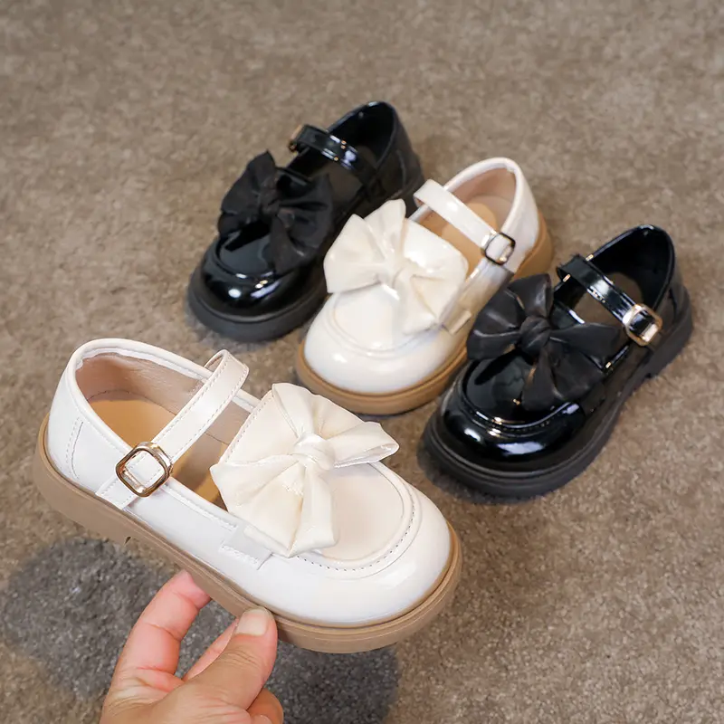 Girls Leather Shoes for Party Wedding Soft Sole Children Princess Shoes with Bow-knot Lightweight Fashion Kids Performance Shoes