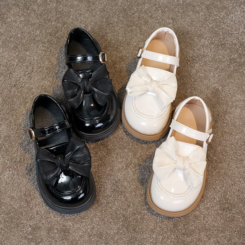 Girls Leather Shoes for Party Wedding Soft Sole Children Princess Shoes with Bow-knot Lightweight Fashion Kids Performance Shoes