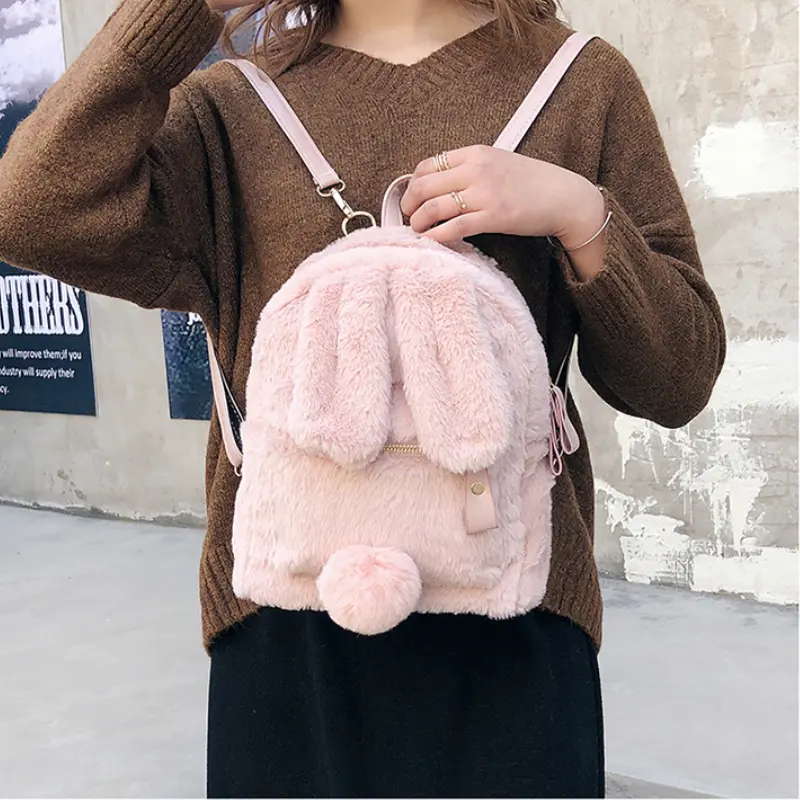 Children's Shoulder Bag Winter Fluffy Girls Cute Rabbit School Backpack Fashion Kids Cartoon Kindergarten Backpack Travel Bag