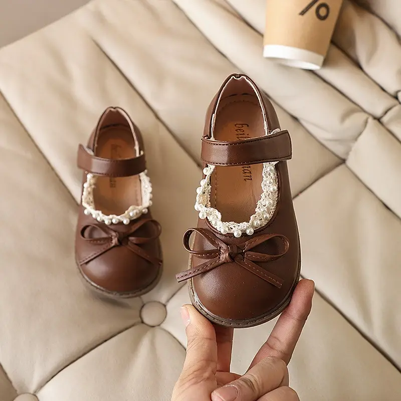Girls Bowknot Princess Leather Shoes Sweet Bowknot Children Lace Flat Shoes Fashion Spring Autumn New Kids Causal Party Shoes