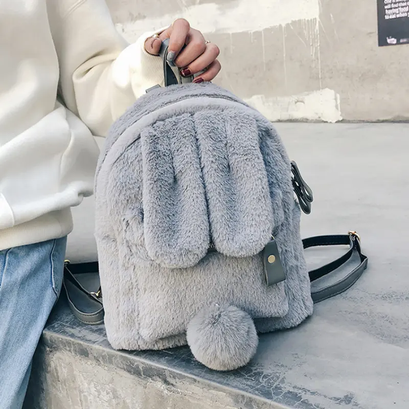 Children's Shoulder Bag Winter Fluffy Girls Cute Rabbit School Backpack Fashion Kids Cartoon Kindergarten Backpack Travel Bag