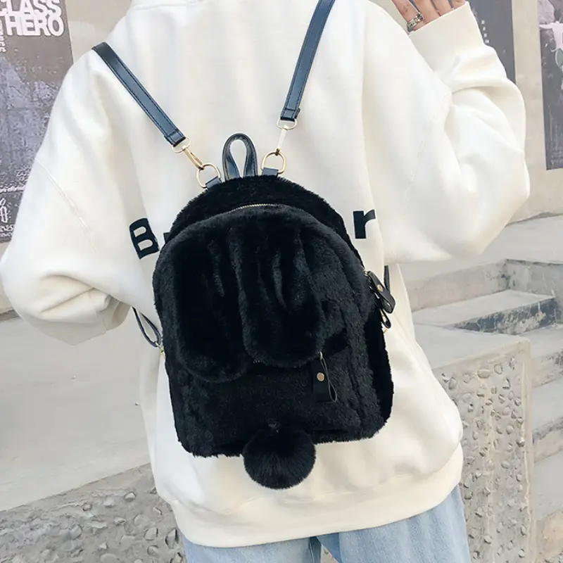 Children's Shoulder Bag Winter Fluffy Girls Cute Rabbit School Backpack Fashion Kids Cartoon Kindergarten Backpack Travel Bag