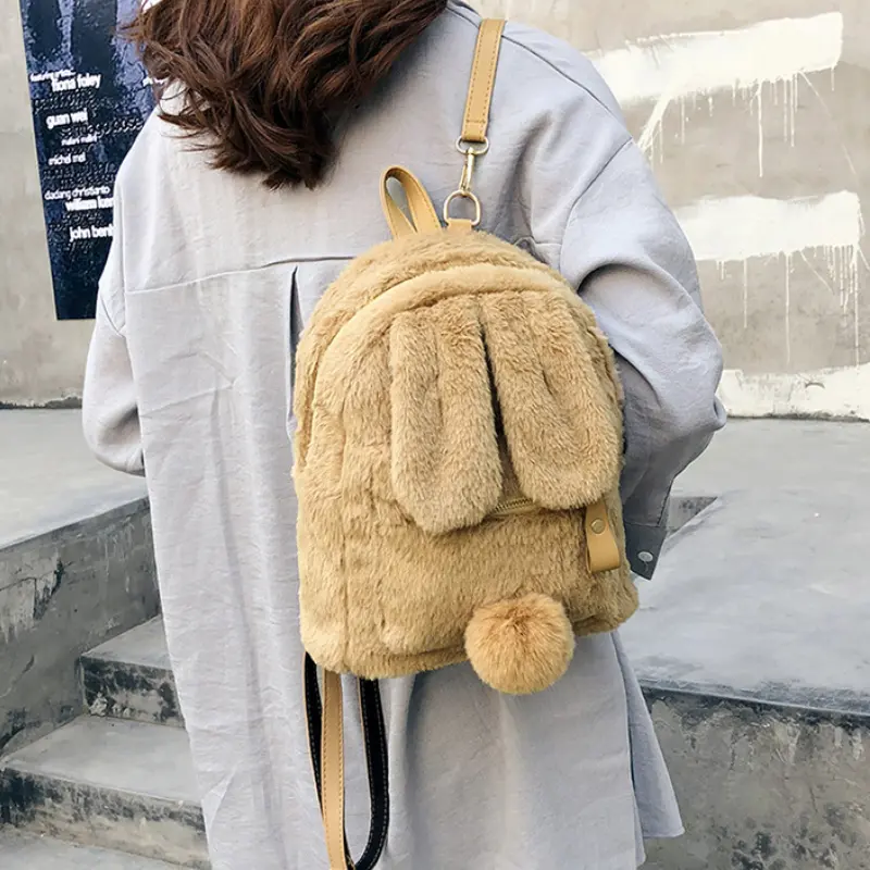 Children's Shoulder Bag Winter Fluffy Girls Cute Rabbit School Backpack Fashion Kids Cartoon Kindergarten Backpack Travel Bag