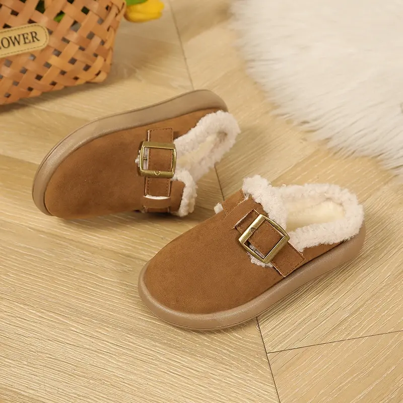 Winter Children Warm Plush Slippers Fashion Soft Bottom Kids Simple Mules Shoes Versatile Causal Girls Cotton Slippers Non-slip