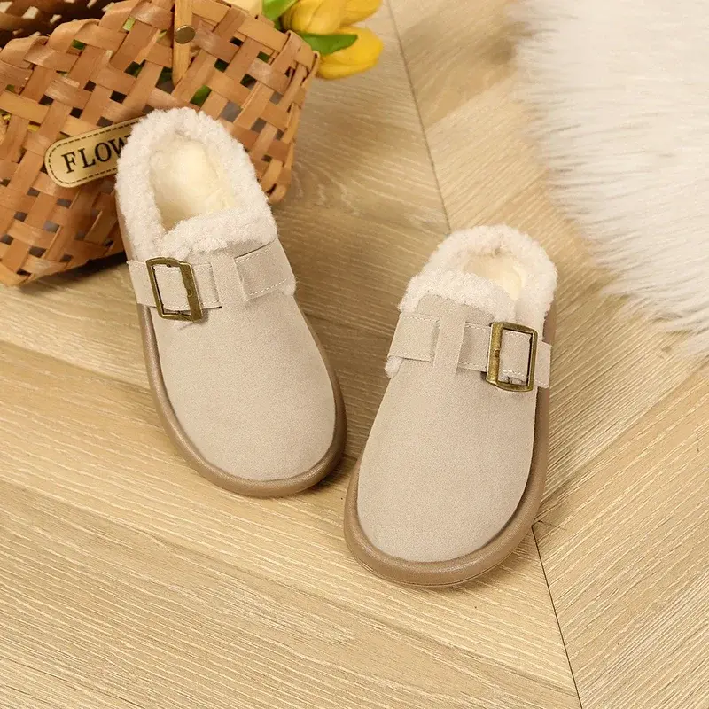 Winter Children Warm Plush Slippers Fashion Soft Bottom Kids Simple Mules Shoes Versatile Causal Girls Cotton Slippers Non-slip