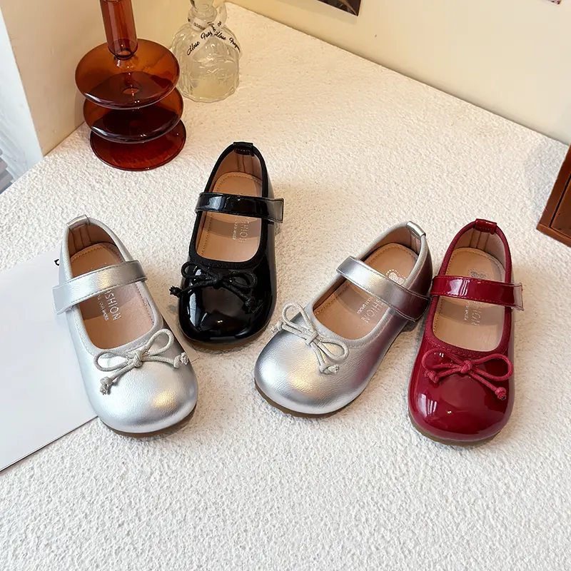 Little Girl Leather Shoes Spring Autumn Simple Bowtie Children Princess Shoes 2025 Trend Versatile Kid Causal Fashion Flat Shoes
