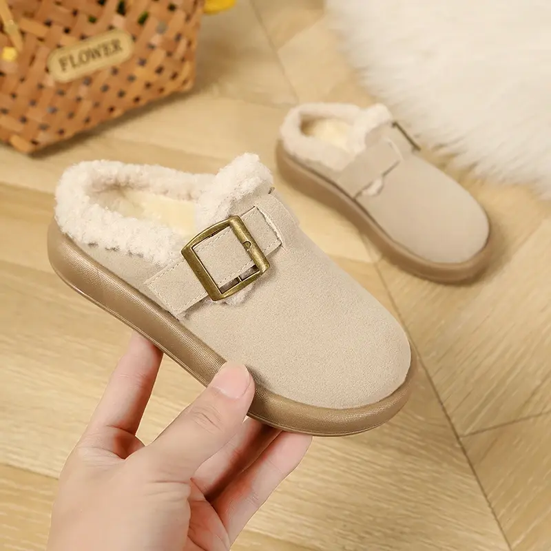 Winter Children Warm Plush Slippers Fashion Soft Bottom Kids Simple Mules Shoes Versatile Causal Girls Cotton Slippers Non-slip
